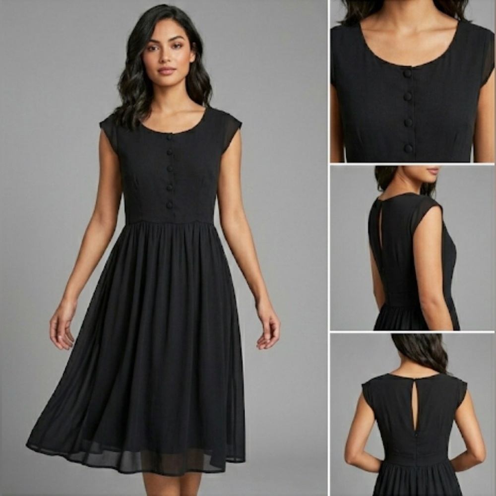 TULLE Little Black Dress‎ with Delicate Flutter Sleeves